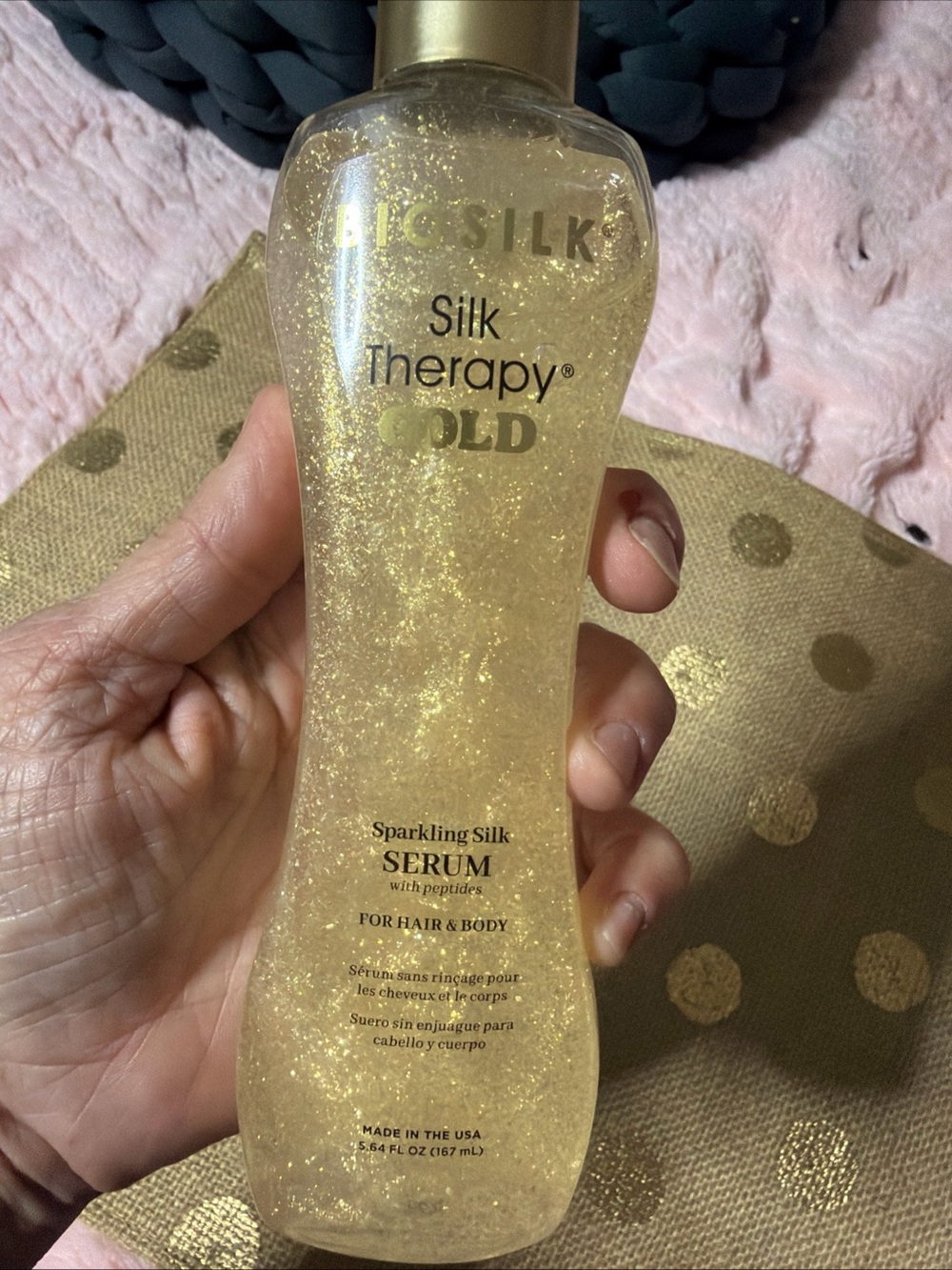 Biosilk Gold Sparkling Silk Serum – Clear Bottle with Gold Glitter